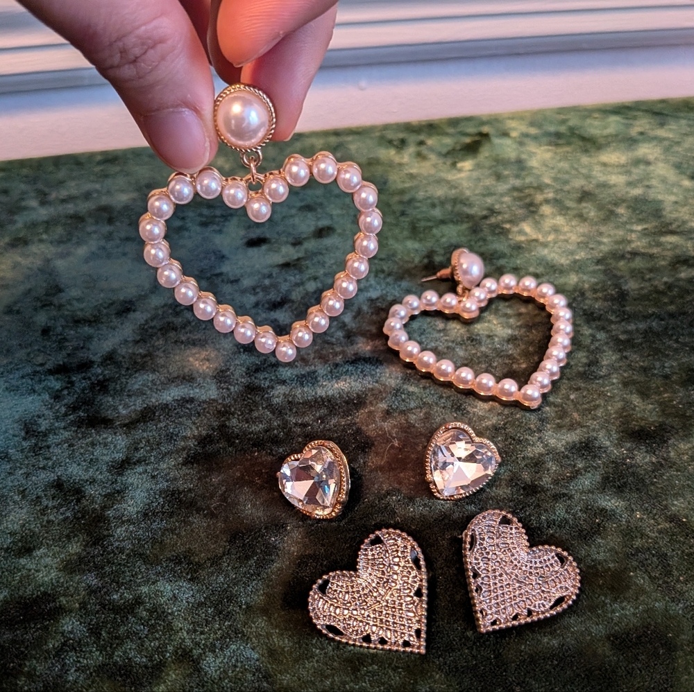 Vintage Heart Detail Necklaces And Earrings Jewelry Lot - Picture 2 of 16